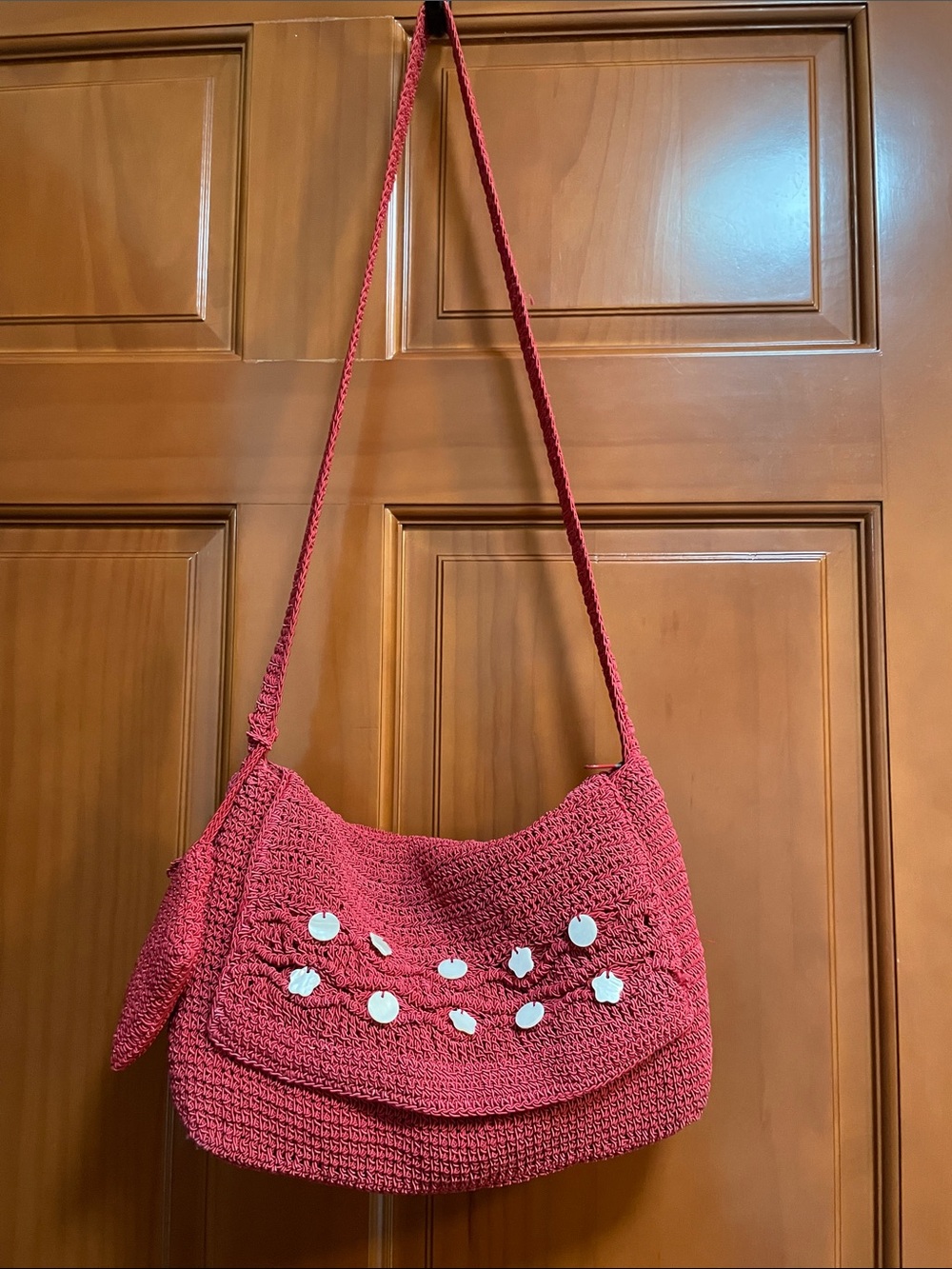 Vintage Woven Bag with Mother of Pearl Embellishments and Extra Coin Purse
